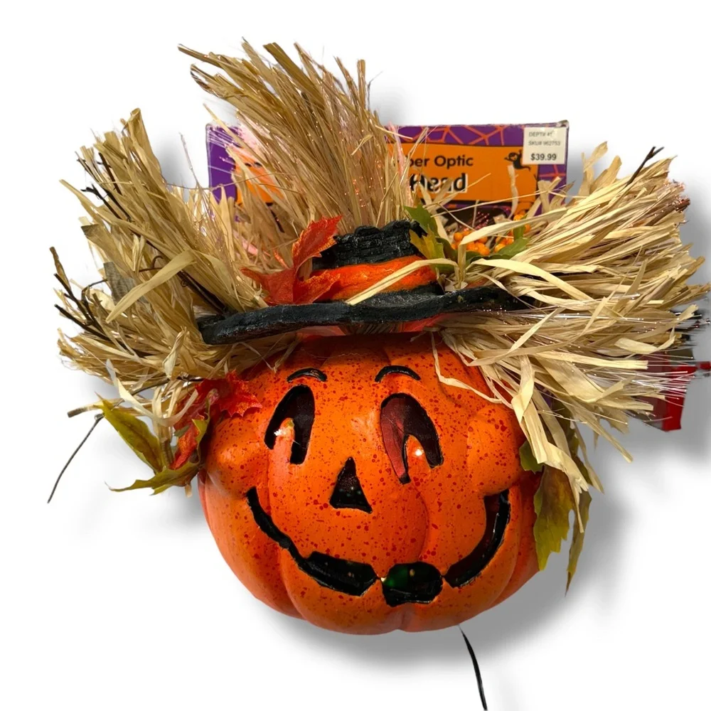 Vintage Halloween‎ PULEO 11” Fiber Optic Pumpkin Head Jack O Lantern Y2K Works